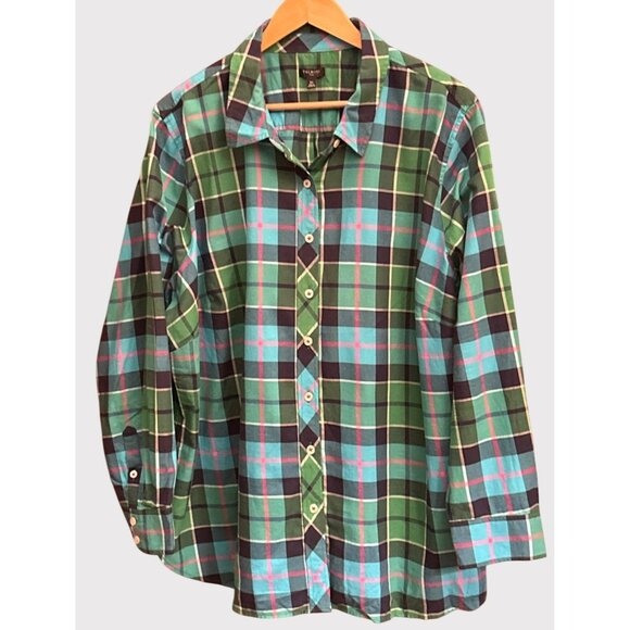 Talbots Plus 3X Green Blue Plaid Button Down Shirt Long Sleeve Cotton Classic Pr - Picture 1 of 6